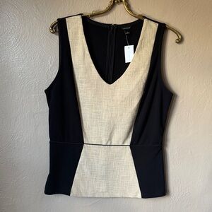 Ann Taylor Black and Cream V-Neck Sleeveless Top Size Medium